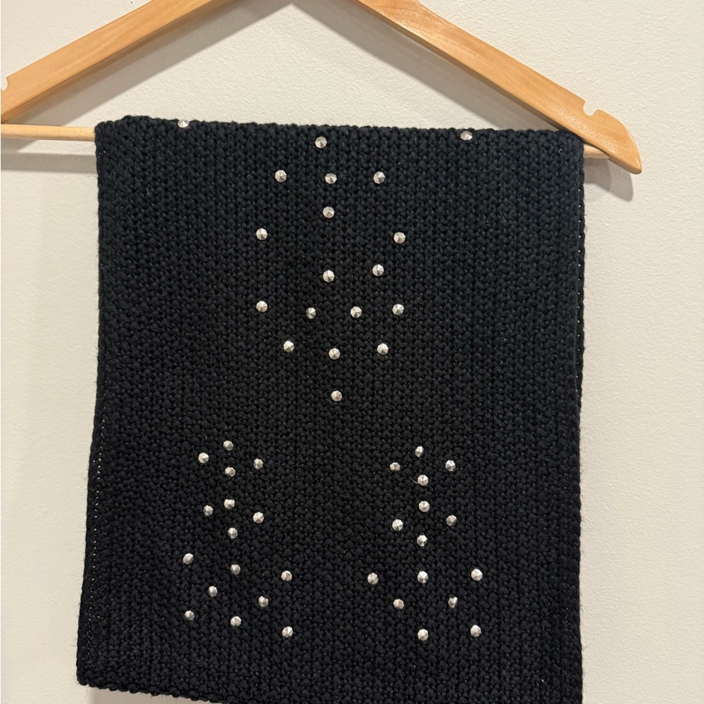 Studded Black Knit infinity Scarf with Accents